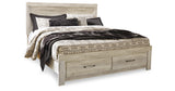 Bellaby Whitewash King Panel Storage Bed, Dresser, Mirror and 2 Nightstands from Ashley Furniture - Luna Furniture