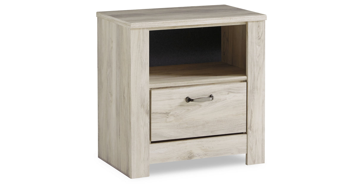 Bellaby Whitewash King Panel Storage Bed, Dresser, Mirror and 2 Nightstands from Ashley Furniture - Luna Furniture
