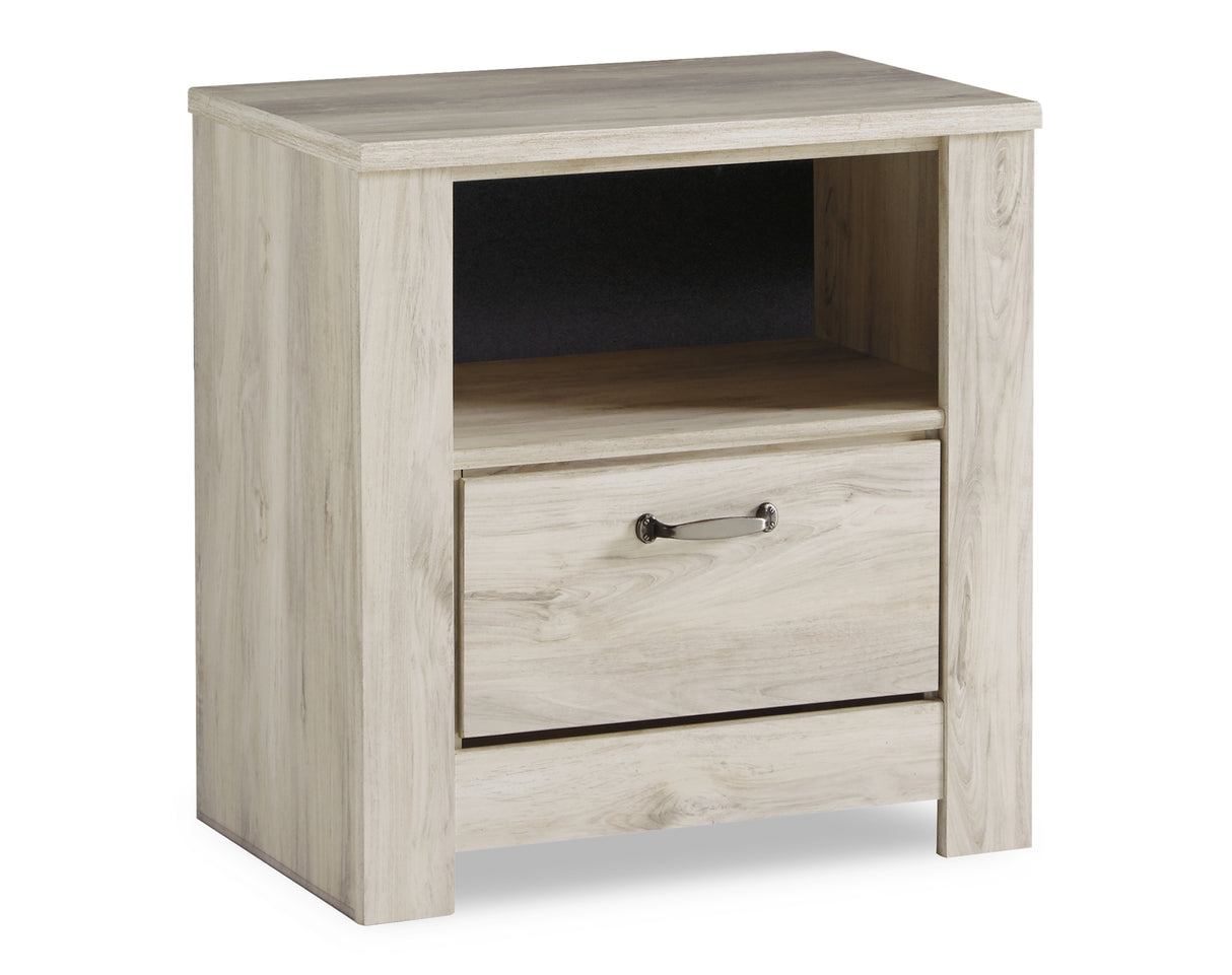 Bellaby Whitewash Queen Panel Bed with Mirrored Dresser and 2 Nightstands from Ashley Furniture - Luna Furniture