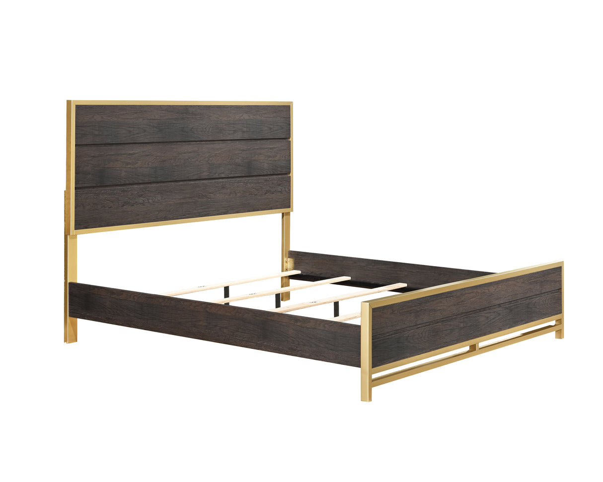 Trevor Brown/Gold King Panel Bed from Crown Mark - Luna Furniture