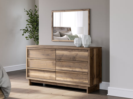 Chirason Brown Queen Bed with Mirrored Dresser from Ashley Furniture - Luna Furniture