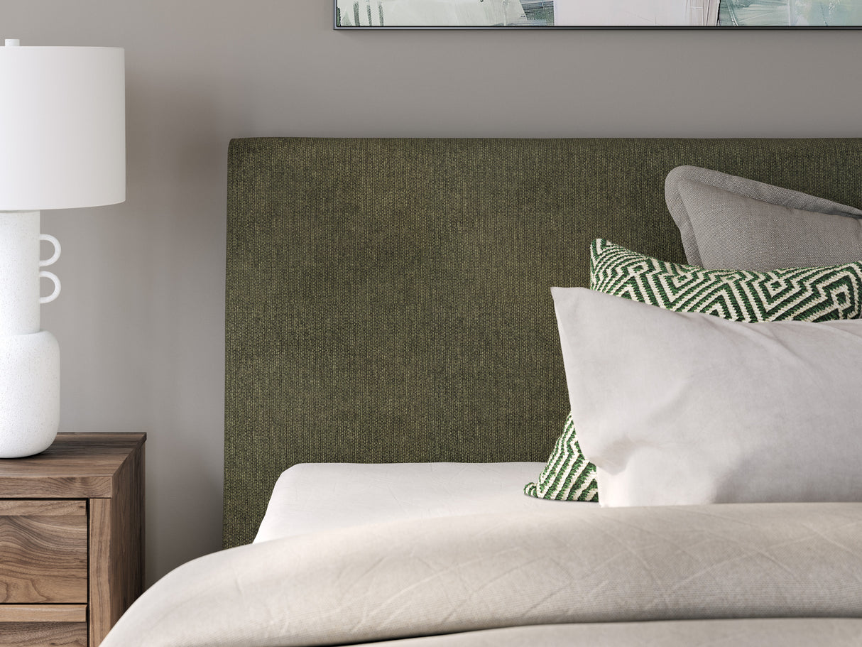 Chirason Sage Green Full Upholstered Bed with Mirrored Dresser, Nightstand and Wide Chest from Ashley Furniture - Luna Furniture