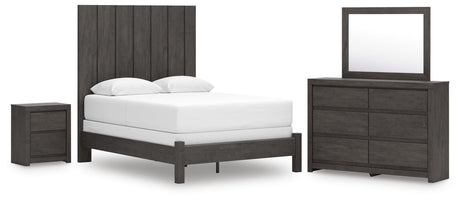 Fraluna Charcoal Queen Panel Bed with Mirrored Dresser and Nightstand from Ashley - Luna Furniture