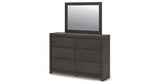 Fraluna King Panel Bed with Mirrored Dresser and Nightstand in Charcoal from Ashley Furniture - Luna Furniture