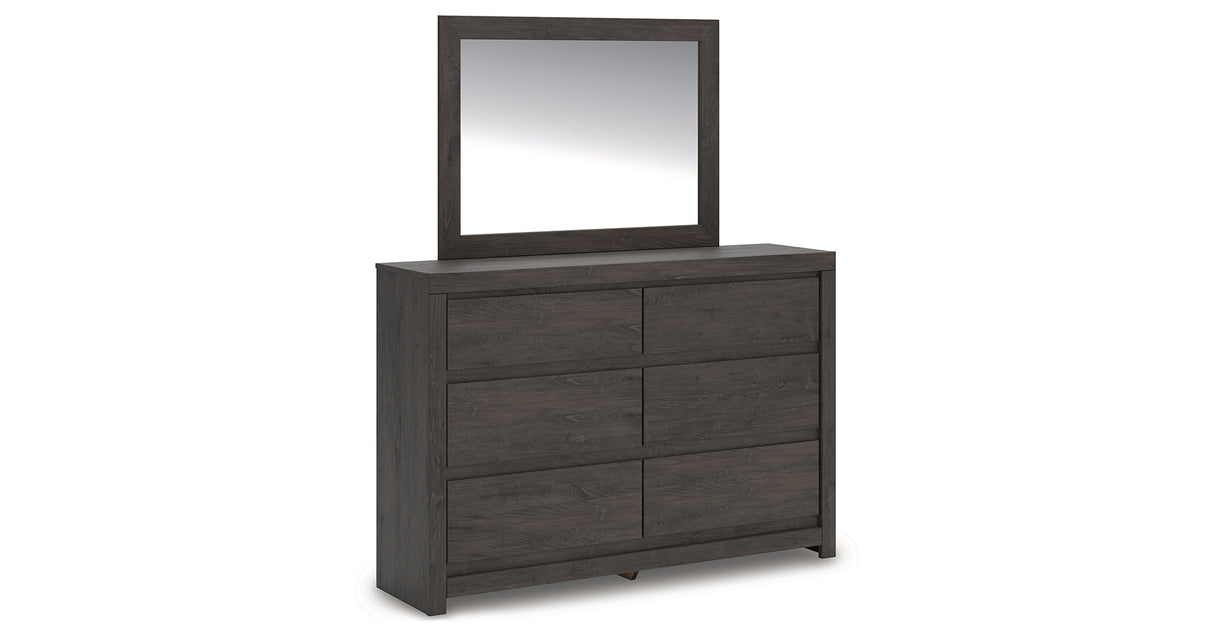 Fraluna King Panel Bed with Mirrored Dresser, Chest and Nightstand in Charcoal from Ashley Furniture - Luna Furniture