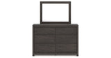 Fraluna King Panel Bed with Mirrored Dresser and Nightstand in Charcoal from Ashley Furniture - Luna Furniture