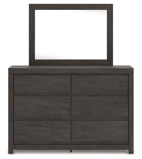 Fraluna Charcoal Queen Panel Bed with Mirrored Dresser and Nightstand from Ashley - Luna Furniture