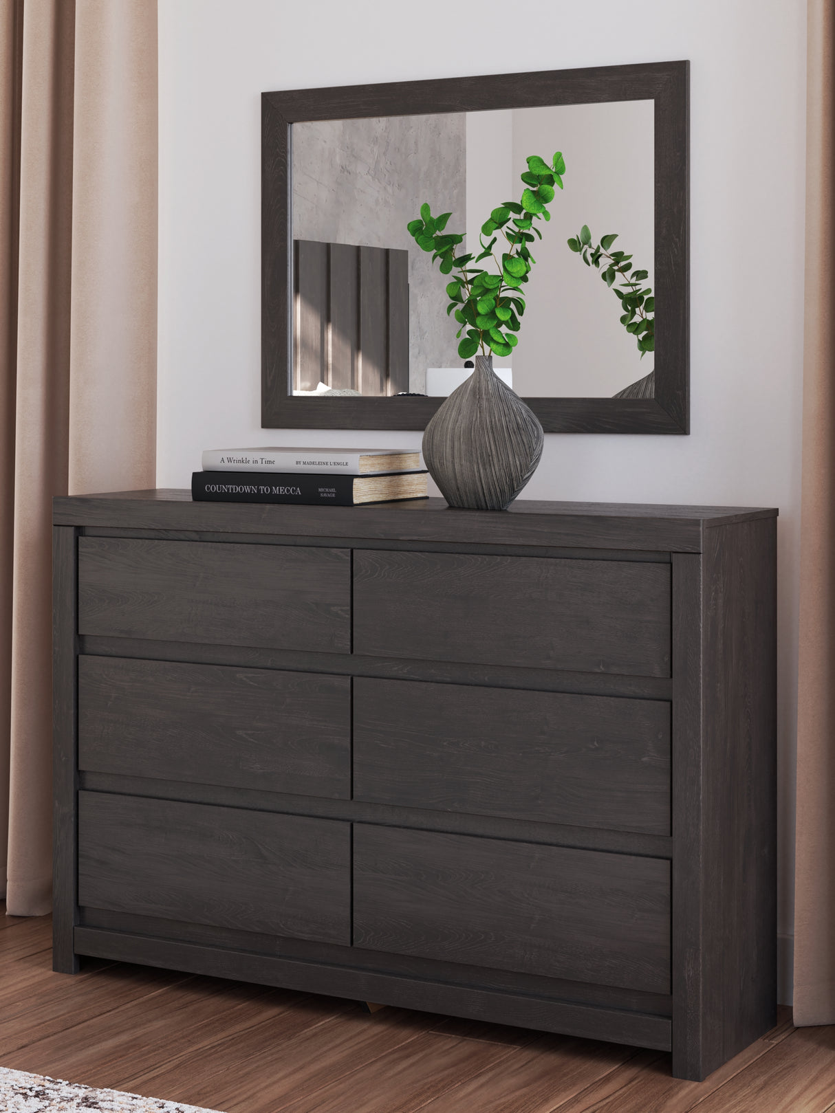 Fraluna Queen Panel Bed with Mirrored Dresser, Chest and Nightstand in Charcoal from Ashley Furniture - Luna Furniture