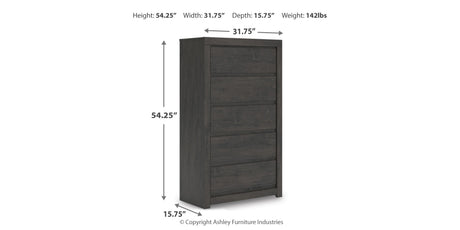 Fraluna Queen Panel Bed with Mirrored Dresser, Chest and Nightstand in Charcoal from Ashley - Luna Furniture