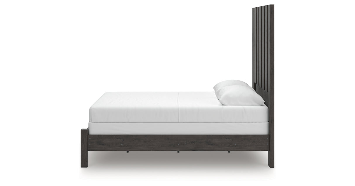Fraluna Queen Panel Bed with Mirrored Dresser, Chest and Nightstand in Charcoal from Ashley Furniture - Luna Furniture