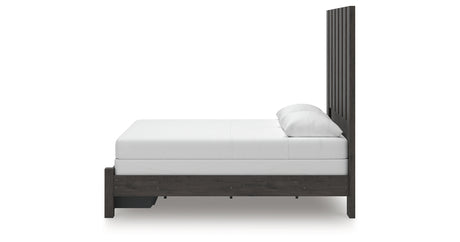 Fraluna Queen Panel Storage Bed with Mirrored Dresser and 2 Nightstands in Charcoal from Ashley - Luna Furniture