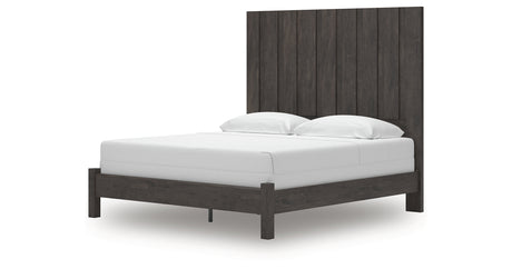 Fraluna King Panel Bed with Mirrored Dresser, Chest and Nightstand in Charcoal from Ashley - Luna Furniture