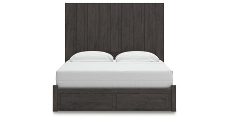 Fraluna King Panel Storage Bed with Mirrored Dresser and Nightstand in Charcoal from Ashley - Luna Furniture