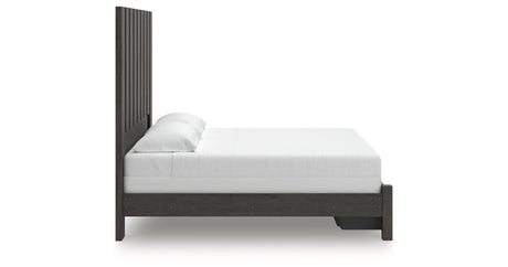 Fraluna King Panel Storage Bed with Mirrored Dresser, Chest and Nightstand in Charcoal from Ashley - Luna Furniture