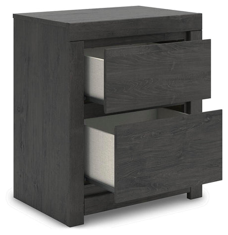 Fraluna Charcoal Queen Panel Bed with Mirrored Dresser and Nightstand from Ashley - Luna Furniture