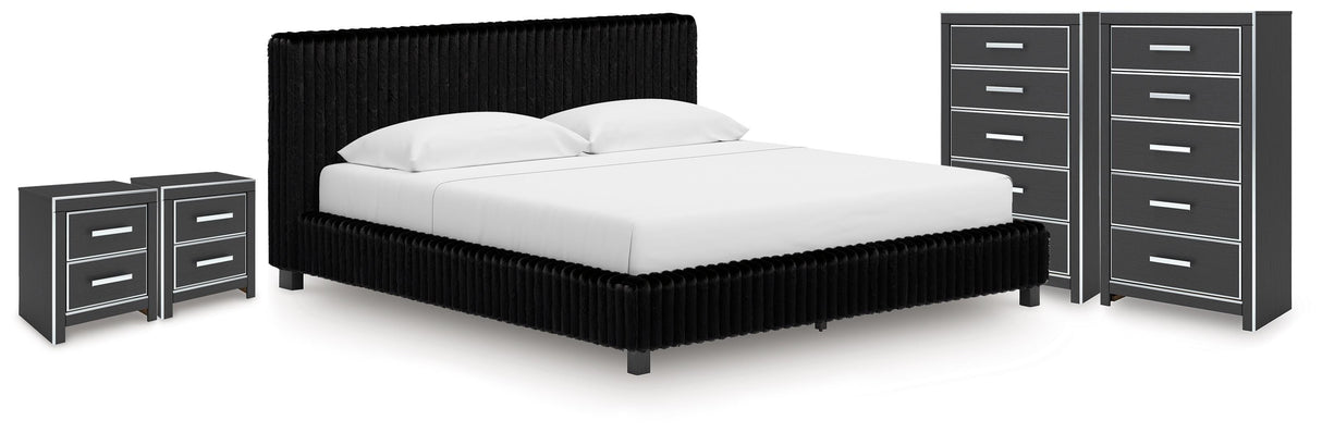 Zuraleus Black King Upholstered Bed, 2 Chests and 2 Nightstands from Ashley - Luna Furniture