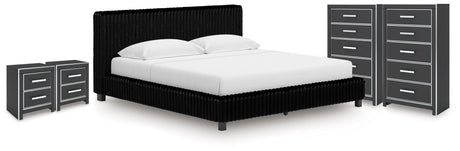 Zuraleus Black King Upholstered Bed, 2 Chests and 2 Nightstands from Ashley - Luna Furniture