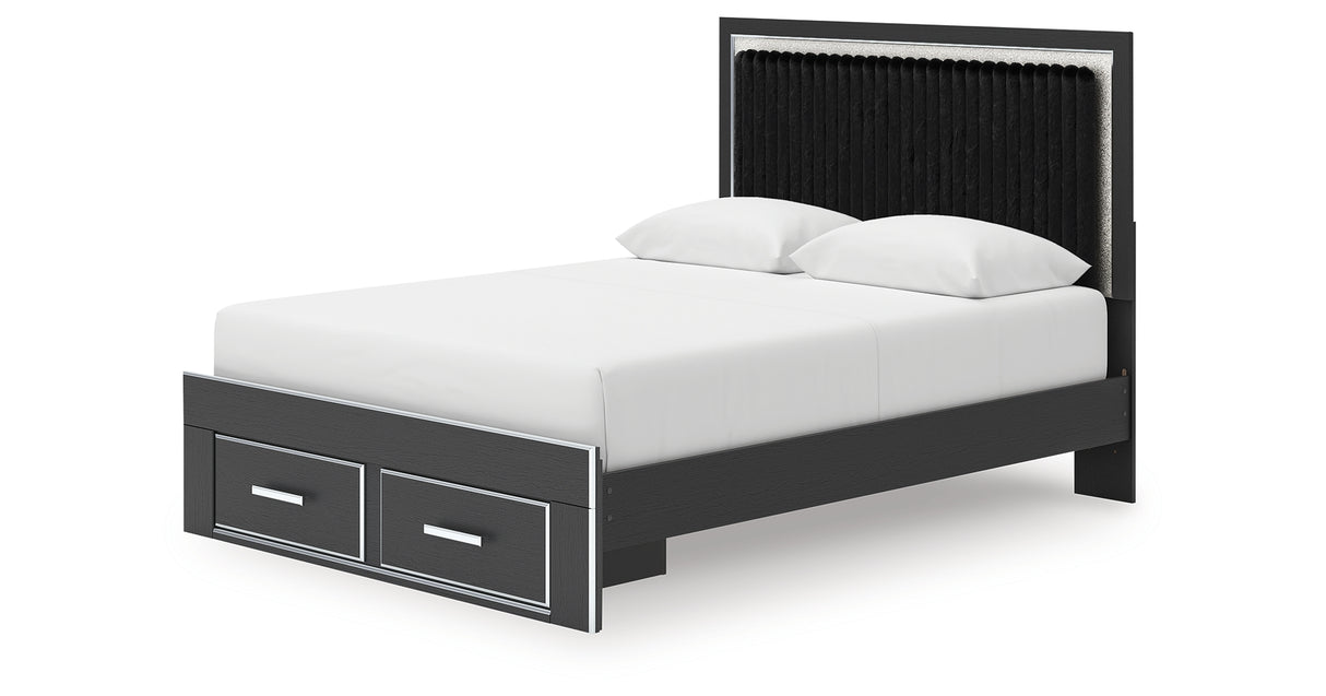 Zuraleus Black Queen Upholstered Panel Storage Bed from Ashley Furniture - Luna Furniture