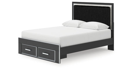 Zuraleus Black Queen Upholstered Panel Storage Bed from Ashley - Luna Furniture