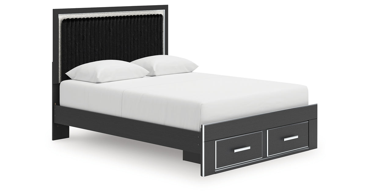 Zuraleus Black Queen Upholstered Panel Storage Bed from Ashley Furniture - Luna Furniture