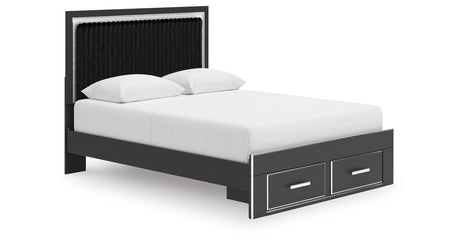 Zuraleus Black Queen Upholstered Panel Storage Bed from Ashley - Luna Furniture