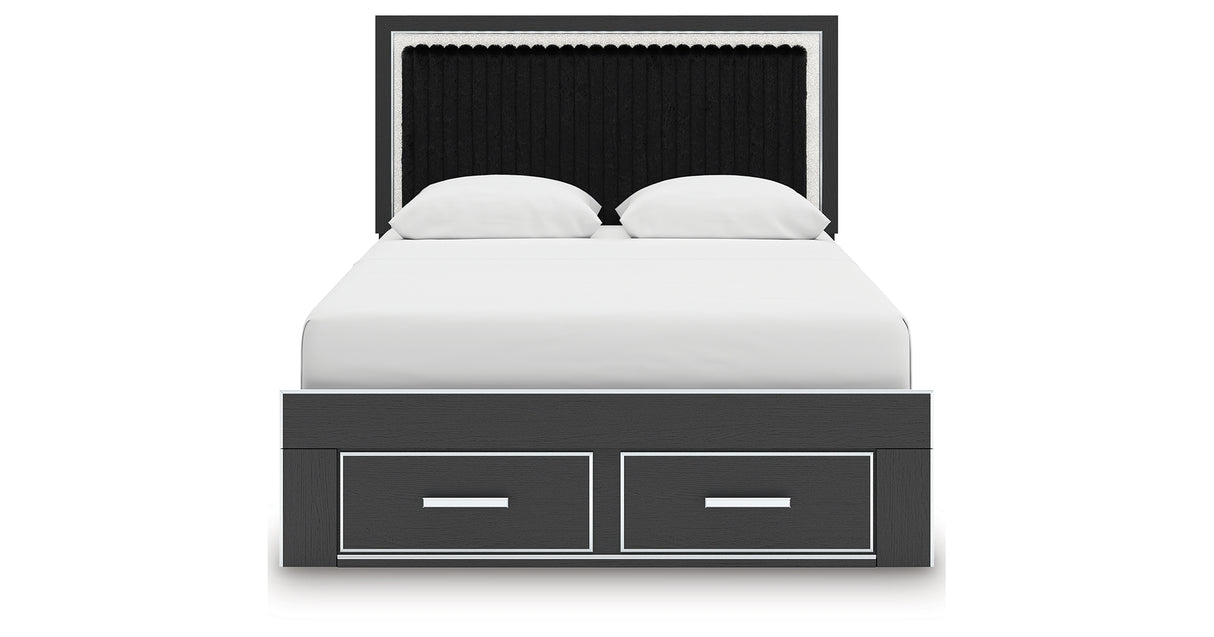 Zuraleus Black Queen Upholstered Panel Storage Bed from Ashley Furniture - Luna Furniture