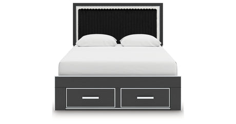 Zuraleus Black Queen Upholstered Panel Storage Bed from Ashley - Luna Furniture