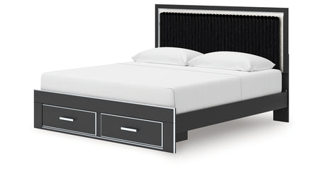 Zuraleus Black King Upholstered Panel Storage Bed from Ashley Furniture - Luna Furniture