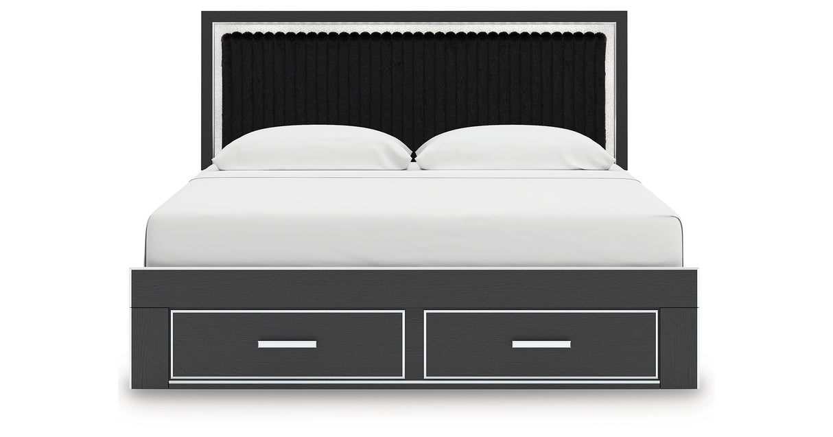 Zuraleus Black King Upholstered Panel Storage Bed from Ashley Furniture - Luna Furniture
