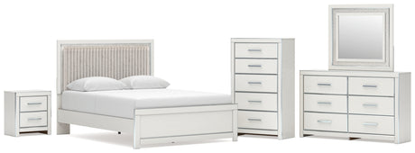 Zuraleus White Queen Upholstered Panel Bed with Mirrored Dresser, Chest and Nightstand from Ashley - Luna Furniture