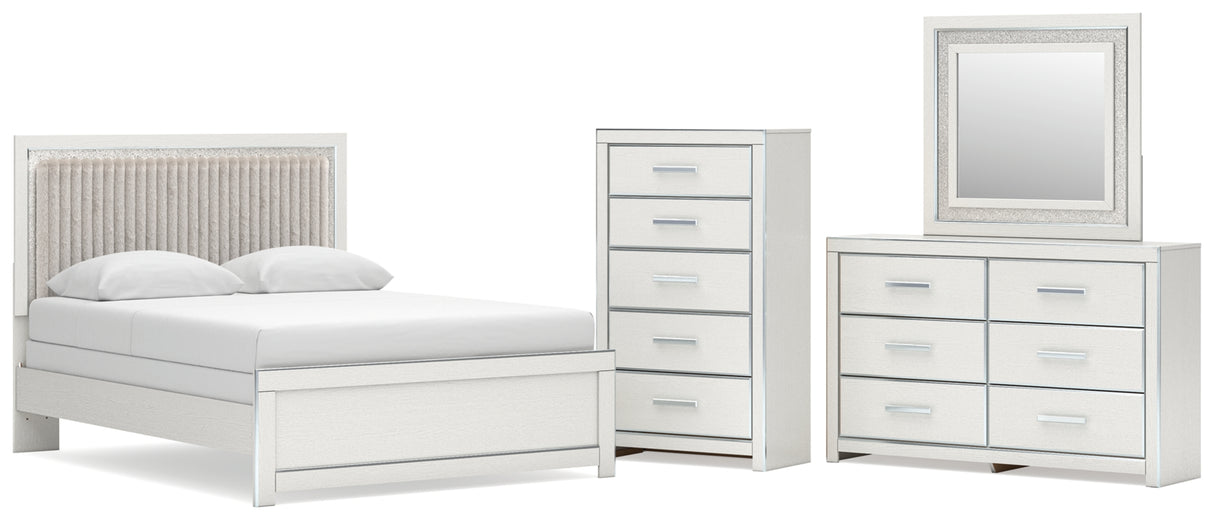 Zuraleus White Queen Upholstered Panel Bed with Mirrored Dresser and Chest from Ashley Furniture - Luna Furniture