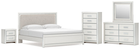 Zuraleus White King Upholstered Panel Bed with Mirrored Dresser, Chest and Nightstand from Ashley - Luna Furniture