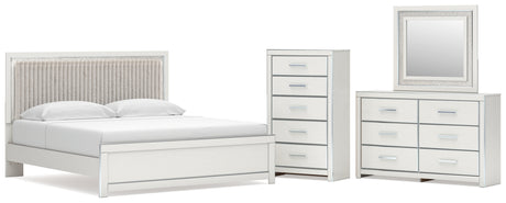 Zuraleus White King Upholstered Panel Bed with Mirrored Dresser and Chest from Ashley - Luna Furniture