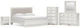 Zuraleus White King Upholstered Panel Bed with Mirrored Dresser, Chest and Nightstand from Ashley Furniture - Luna Furniture