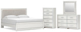 Zuraleus White King Upholstered Panel Bed with Mirrored Dresser and Chest from Ashley Furniture - Luna Furniture