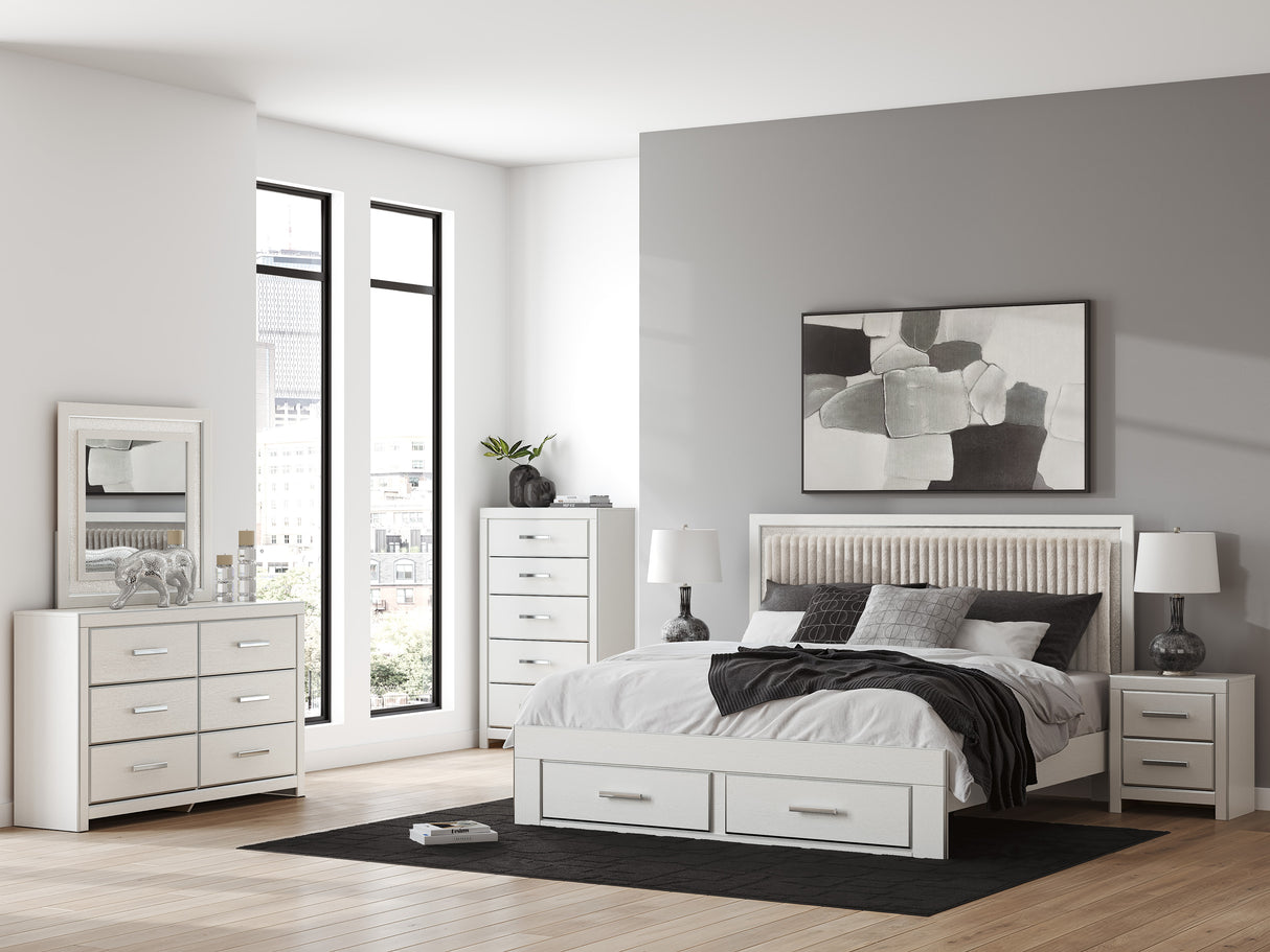 Zuraleus White Upholstered Storage Panel Bedroom Set with 2 Footboard Drawers from Ashley Furniture - Luna Furniture