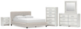 Zuraleus White Queen Upholstered Bed with Mirrored Dresser, Chest and Nightstand from Ashley Furniture - Luna Furniture