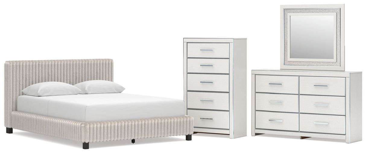 Zuraleus White Queen Upholstered Bed with Mirrored Dresser and Chest from Ashley Furniture - Luna Furniture