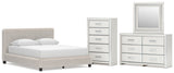 Zuraleus White Queen Upholstered Bed with Mirrored Dresser and Chest from Ashley Furniture - Luna Furniture