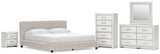 Zuraleus White California King Upholstered Bed with Mirrored Dresser, Chest and Nightstand from Ashley Furniture - Luna Furniture