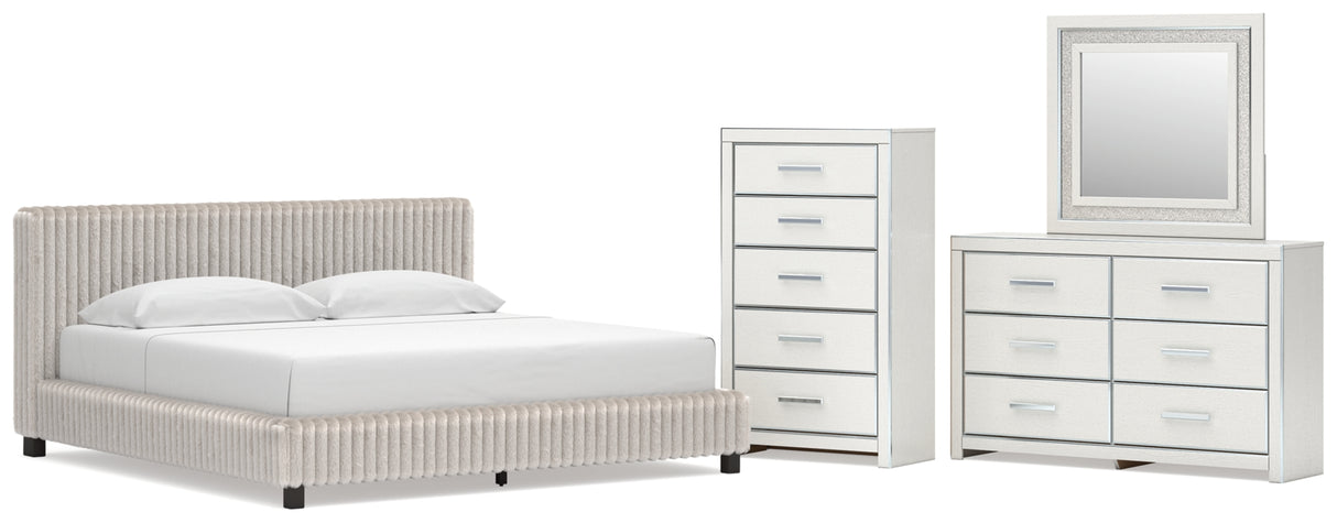 Zuraleus White King Upholstered Bed with Mirrored Dresser and Chest from Ashley Furniture - Luna Furniture