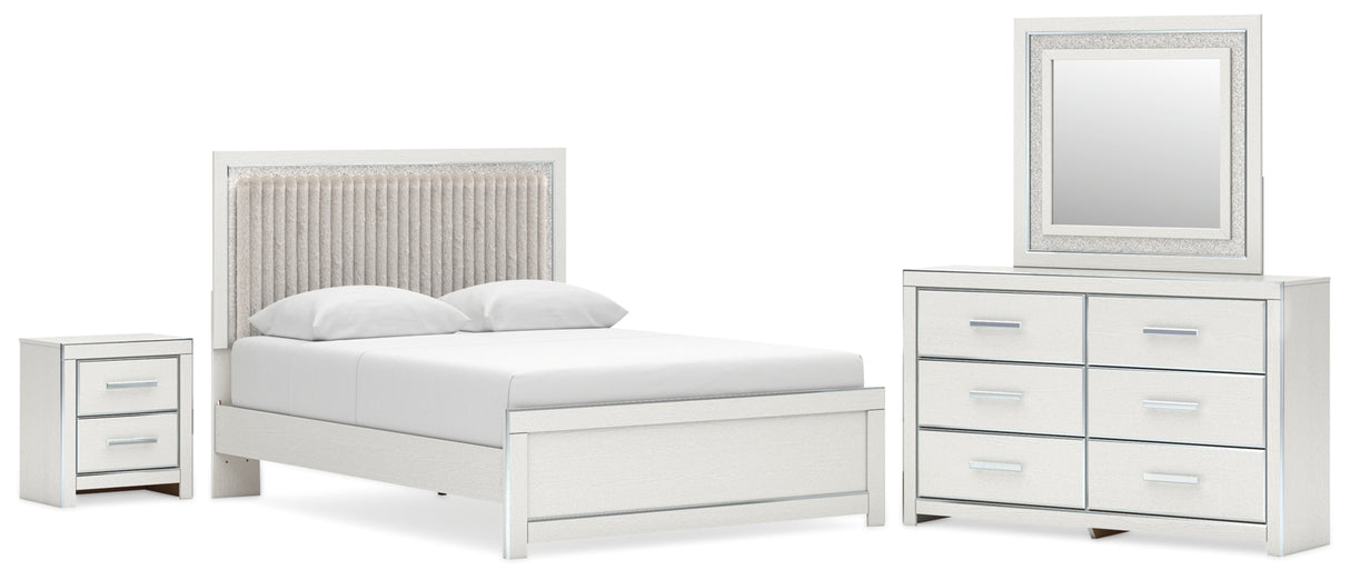 Zuraleus White Queen Upholstered Panel Bed with Mirrored Dresser and Nightstand from Ashley - Luna Furniture