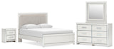 Zuraleus White Queen Upholstered Panel Bed with Mirrored Dresser and Nightstand from Ashley - Luna Furniture