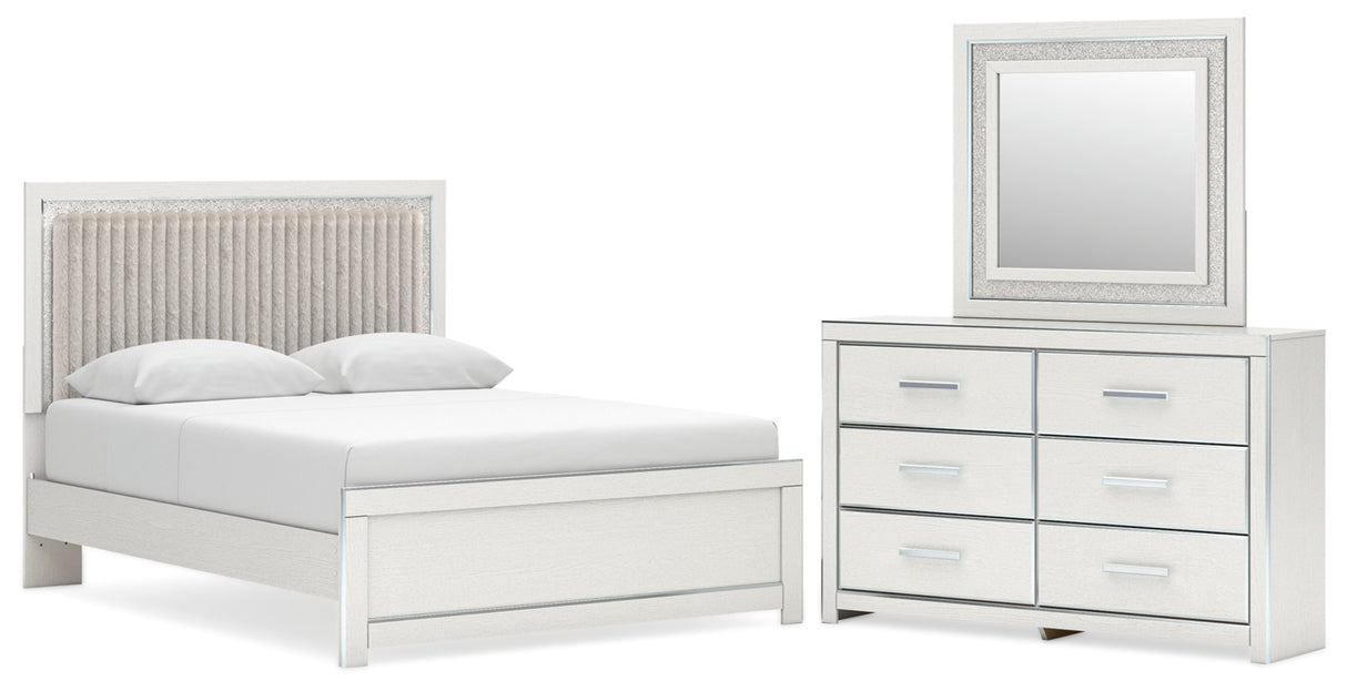 Zuraleus White Queen Upholstered Panel Bed with Mirrored Dresser from Ashley - Luna Furniture