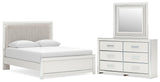 Zuraleus White Queen Upholstered Panel Bed with Mirrored Dresser from Ashley - Luna Furniture