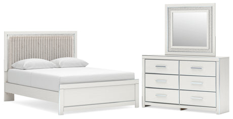 Zuraleus White Queen Upholstered Panel Bed with Mirrored Dresser from Ashley - Luna Furniture