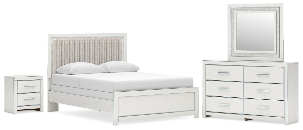 Zuraleus White Queen Upholstered Panel Bed with Mirrored Dresser and Nightstand from Ashley Furniture - Luna Furniture