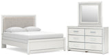 Zuraleus White Queen Upholstered Panel Bed with Mirrored Dresser from Ashley Furniture - Luna Furniture