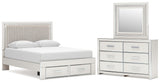Zuraleus White Queen Upholstered Panel Storage Bed with Mirrored Dresser from Ashley - Luna Furniture