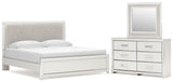 Zuraleus White King Upholstered Panel Bed with Mirrored Dresser from Ashley - Luna Furniture